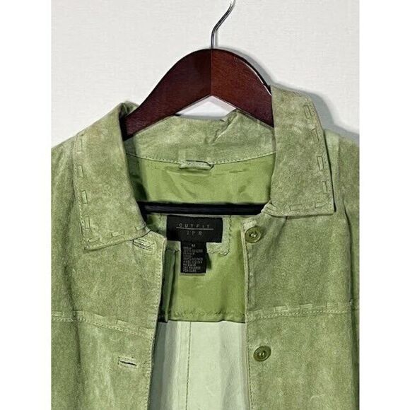 JPR Outfit light green suede leather shacket contrast stitching sz Medium - Picture 2 of 6